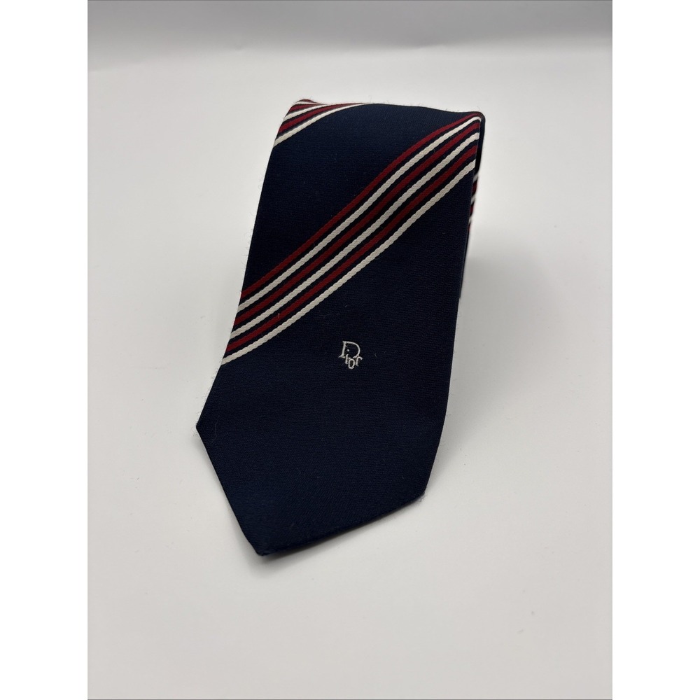 Vintage Christian Dior Tie Mens Blue Red Striped Dior Monogram READ
